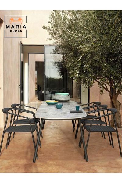MARIA HOMES Modern Outdoor Rope Dining Chair – Durable Metal Frame, 55.5 x 63.5 x 77 cm