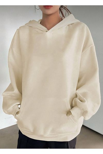 BLYDE LAYY Beige Women's 3 Thread Hoodie Sweatshirt