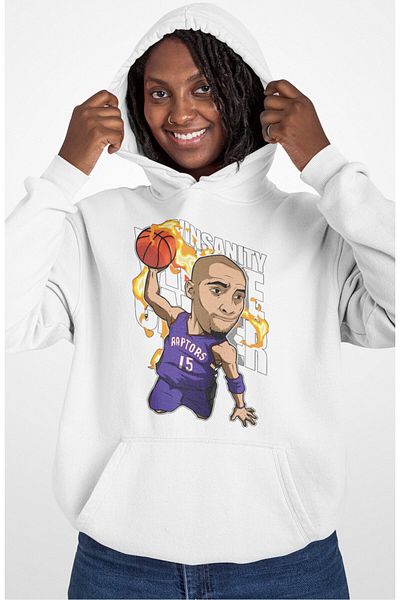 Fuddy Moda Unisex Vince Carter Printed Hooded Sweatshirt, Oversize Basketball Themed Hoodie