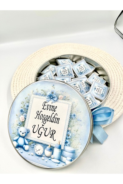 Uğur efendi şekerleme 50 Adet Teneke Kutuda Madlen Erkek Bebek Çikolatası Erk...