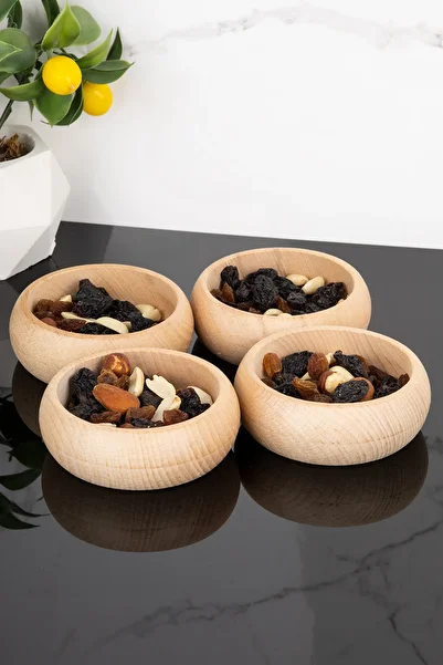 Dolkin Home Set of 4 Natural Wood Light Color Wooden Snack Bowls