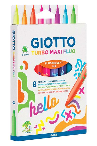 Giotto 8 Pack Turbo Maxi Jumbo Colored Crayons Neon Colors