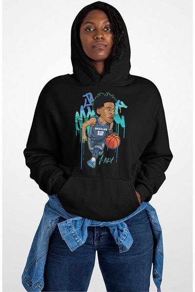 Fuddy Moda Unisex Ja Morant Printed Hooded Sweatshirt, Oversize Basketball Themed Hoodie