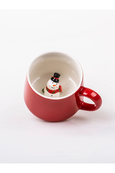 MUKKO HOME 3D Cute Red Riding Hooded Snowman Figurine Porcelain Mug - 350ml |   Fun and Stylish