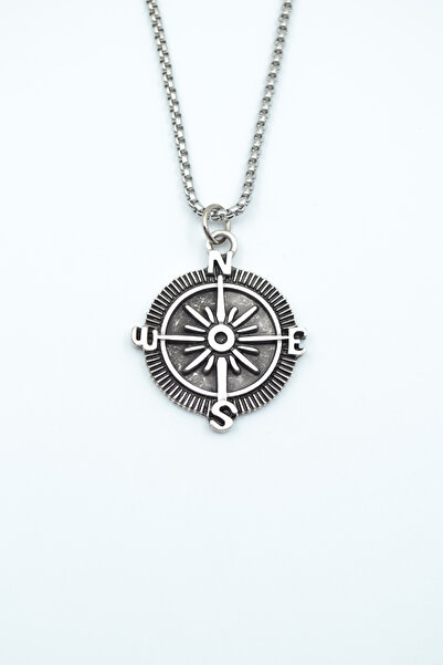 Compass Silver Plated Woven Chain Necklace