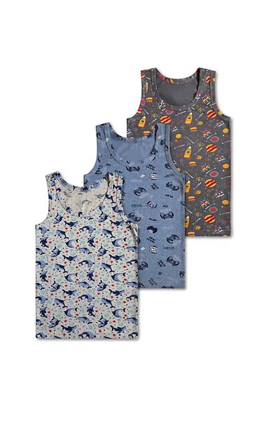 GizaKids 95% Cotton Boys' Mixed Color Patterned Undershirt Underwear Set of 3