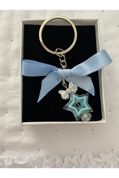 Pinky Lady Blue Bow Star Keychain