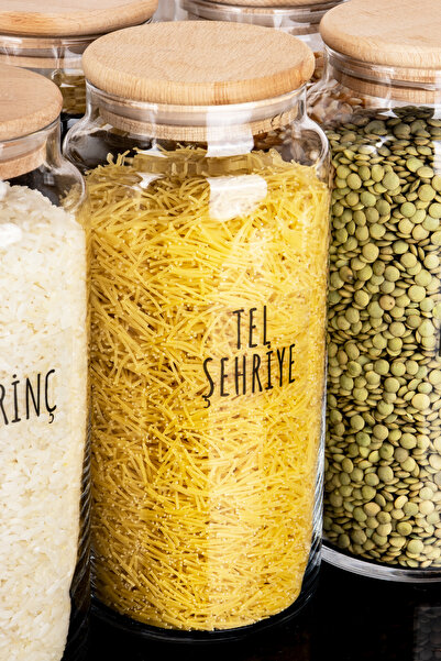 Dolkin Home Set of 12 1300 ml Wooden Vacuum Lid Glass Jar Pulses Set with Transparent Labels