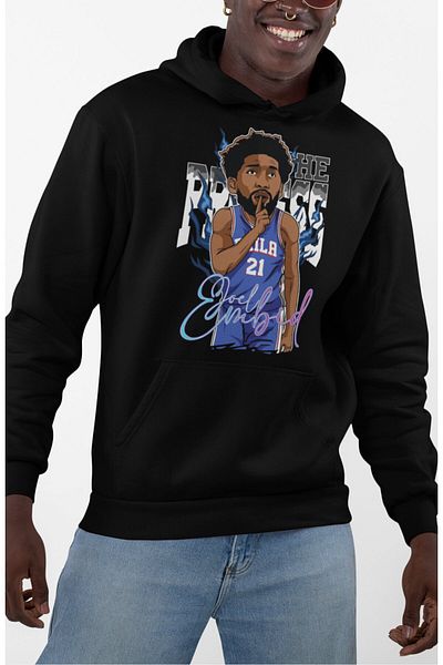 Fuddy Moda Unisex Joel Embiid Printed Hooded Sweatshirt, Oversize Basketball Themed Hoodie
