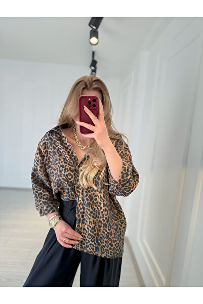 Store Leopar Nefes Alabilen Kumaş Oversize Gömlek