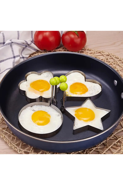 Home Paslanmaz Çelik 4’lü Yumurta ve Kek Kalıbı – Kalp, Yıldız, Çiçek, Daire ...
