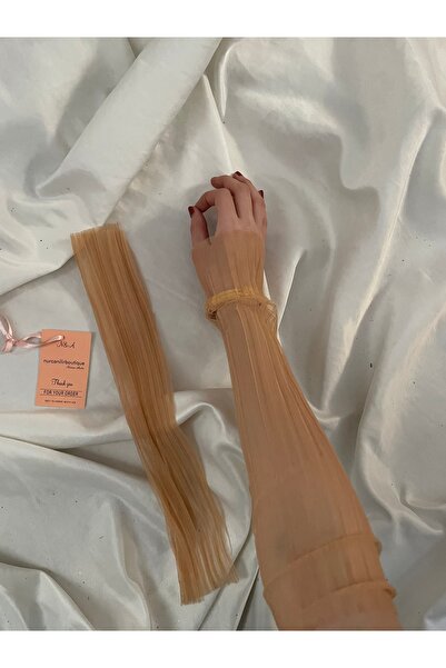 Nurcanilirboutique Ten rengi zarif pliseli eldiven kolluk