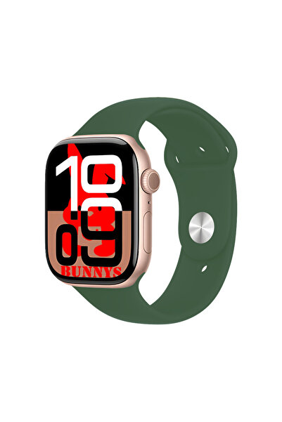 Bunnys Apple iPhone 15 Uyumlu Haki Akıllı Saat Watch10 2025 Hediyeli AMOLED E...