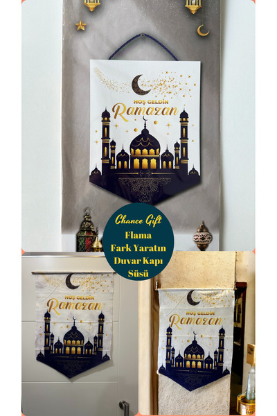 CHANCE GİFT Hoşgeldin Ramazan Flaması Duvar Ramazan Kapı Süsü Asmalı Dini Süs...