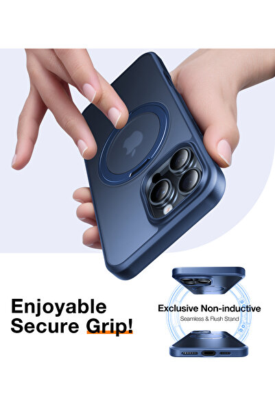 TORRAS 360° Rotatable MagSafe Case for iPhone 16 Pro Max: Stand, Ring Holder, Military-Grade, Blue