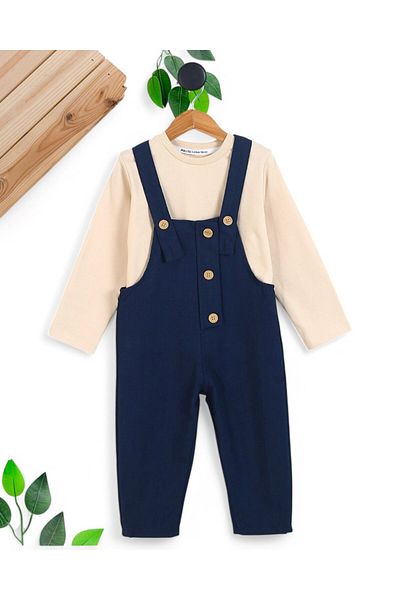 Ege Bebek Boy 3-4-5-6-7 Years Old Linen Salopet Jumpsuit and Underwear Badasi