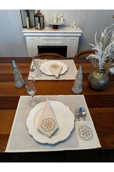 Menar Tasarım Σετ χαρτοπετσετών με κεντημένο σχέδιο "Flower of Life" για 2 άτ...