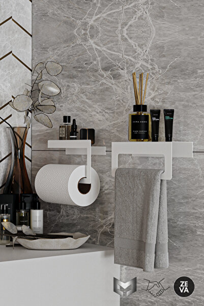 Beyaz Metal Duvara Monte Havluluk ve Peçetelik – Modern ve Dayanıklı 2'li Set Mutfak Düzenleyici