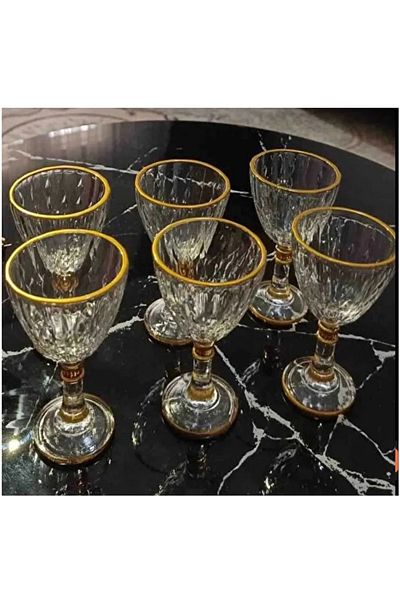 Üçler aktariye Gold Gilded Footed Crystal 6-Piece Coffee Side Water Glasses