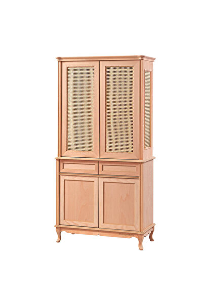 Mobilya Baba Muradiye Büyük Hasırlı Camlı Vitrin Cilasız Ham Ahşap