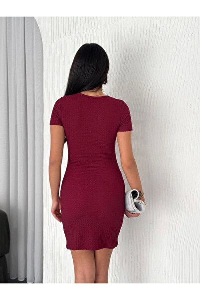 JANES Велосипедний комір - короткий рукав, еластична сукня бордового кольору