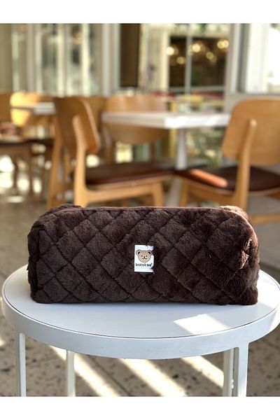 Batekso Travel Case for Hair Styler Dark Bitter Brown Plush - Size XL