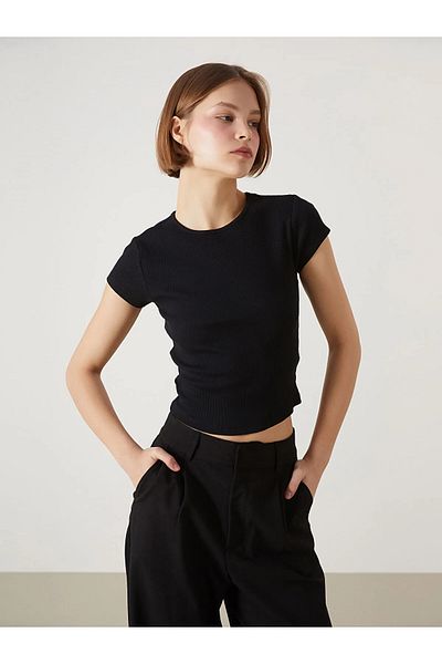 LC Waikiki Tricou Crop pentru damă cu decolteu texturat
