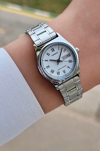 Casio Çelik Kordon Kadranı Beyaz Kordonu Gri Renk Kadın Kol Saati 2 Yıl Garantili