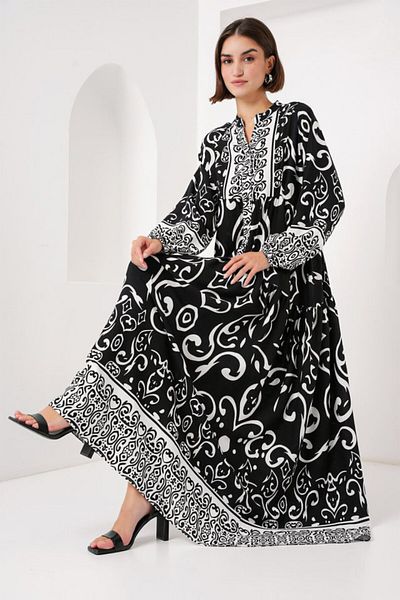 leyla sanat sanata yeni bir bakış açısı Leyla New Perspective on Art 2423 Authentic Pattern Dress - O. Black