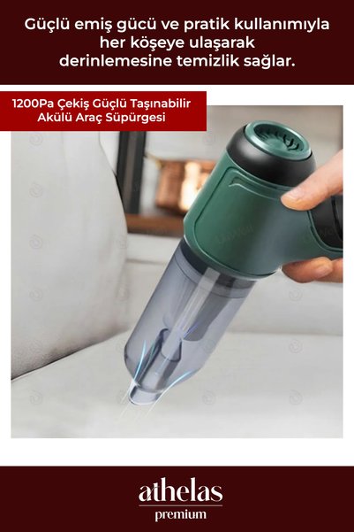 Athelas Özel Orijinal Başlıklı 2000mAh Kapasiteli Araç Süpürgesi Kablosuz 12000Pa Güçlü Çekişli Taşınabilir