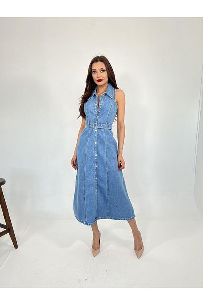 leyla sanat sanata yeni bir bakış açısı Leyla Art a New Perspective on Art 6969 Denim Dress-Blue