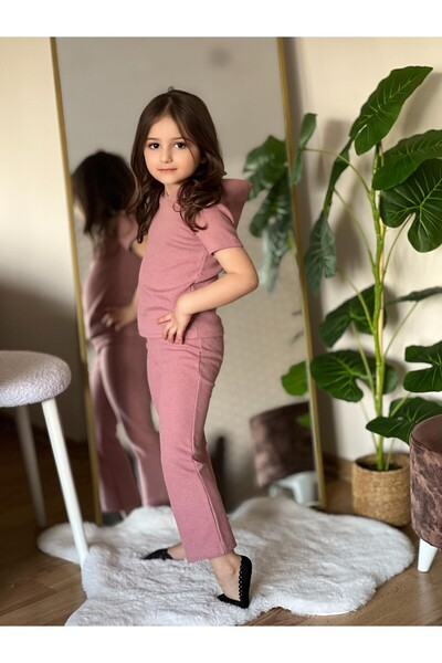 renkli diyar Girls Children's Bottom Top Suit Hooded Short Sleeve and Spanish Leg Trousers Nursery Kindergarten Primary School