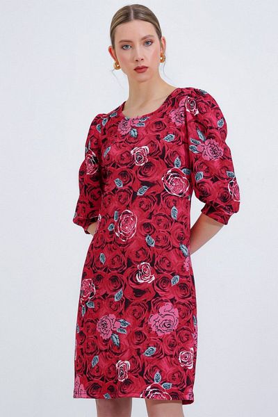 leyla sanat sanata yeni bir bakış açısı Leyla Art a New Perspective on Art Burgundy Rose Pattern Midi Dress 2477