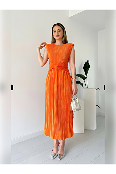 LAMİFUSTORE Pleated and Waist Detailed LACE Dress