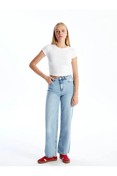 LC Waikiki Tricou Crop pentru damă cu decolteu texturat