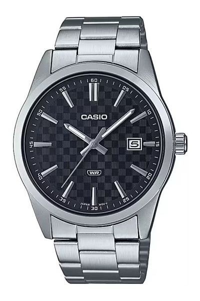 Casio ساعة يد رجالية مضمونة بسوار أسود ولون رمادي