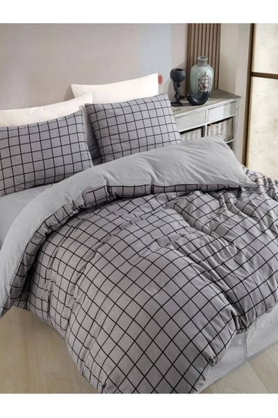 uykulife home collection UYKULİFE FÜME EKOSE TEK KİŞİLİK LASTİKLİ ÇARŞAFLI NEVRESİM TAKIMI