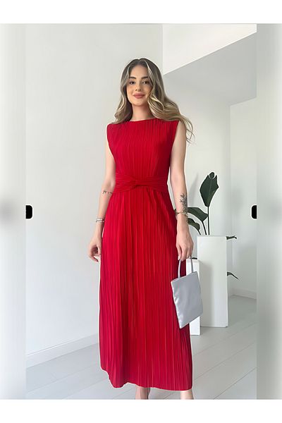 LAMİFUSTORE Pleated and Waist Detailed LACE Dress
