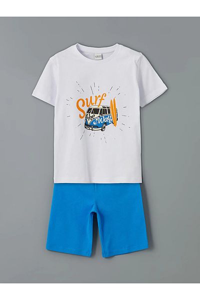 LC Waikiki Lcw Kids White Crew Neck Boy's Pajamas Set with Shorts