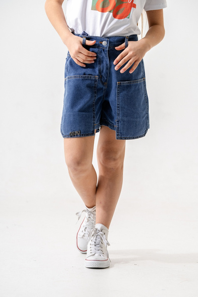 GİYİCEM TEKSTİL Kız Çocuk Üstten Cepli Kot Şort 2857