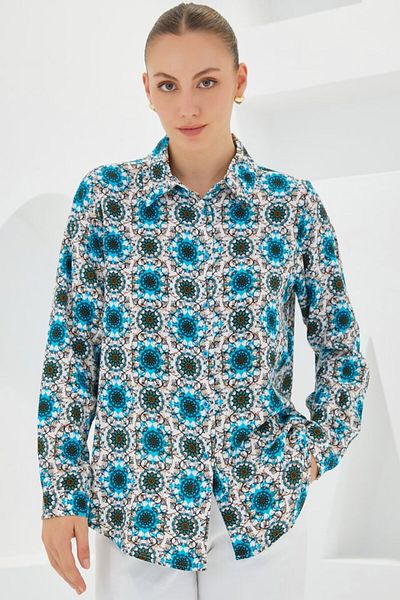 MODAVERA 3721 Graphic Patterned Shirt - B.Blue