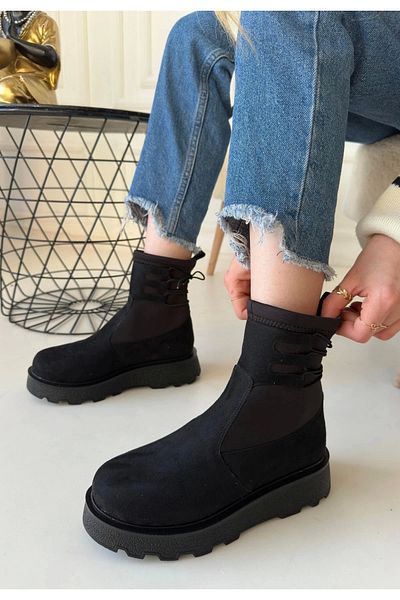 ufukmoda Jety Black Suede Ankle Lace up Boots