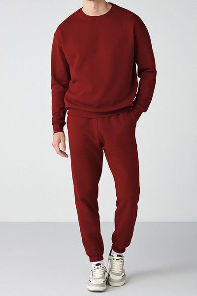 ruNadeS Claret Red Regular Fit Regular Fit Basic Σετ φόρμας με χοντρό φλις εσωτερικά και λαιμόκοψη