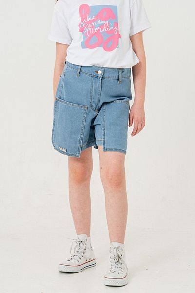 GİYİCEM TEKSTİL Girl's Top Pocket Denim Shorts 2857
