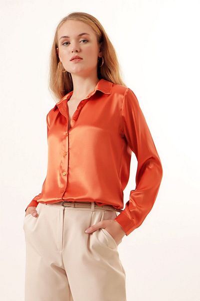 modaserdem 3964 Lightly Flowing Satin Shirt - Orange