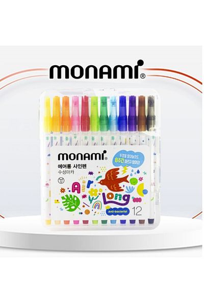 Monami Airlong Felt Tip Pen Set of 12 (Dry Resistant)