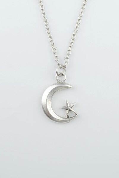 Bu Farklı Ay Yıldız Gümüş Kaplama Düz Zincir Kolye
