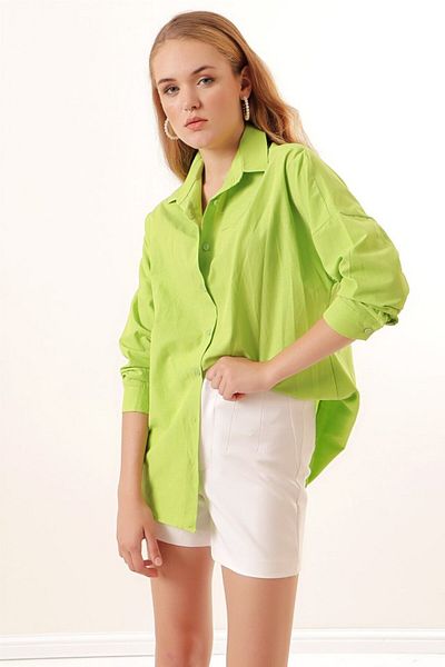 modaserdem 3900 Oversize Long Basic Shirt - Çağla