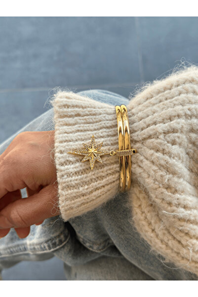 POKAK Altın Rengi Kutup Yıldızı Zirkon Ajda Bileklik Ve Kolye Ucu Charm-(BİLEZİKSİZ)