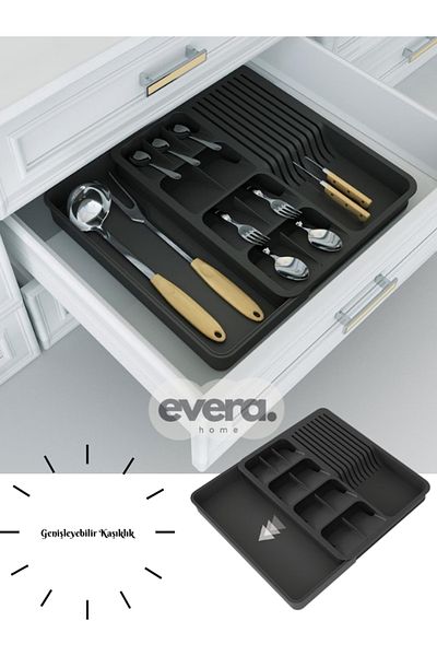Evera Home Разтегателен органайзер за лъжици и ножове с чекмедже, черен